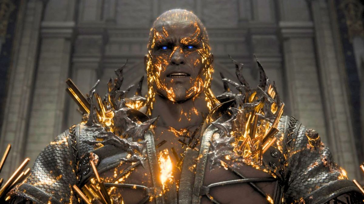 Bald-headed man with spikes emerging from his golden glowing body in Final Fantasy 16