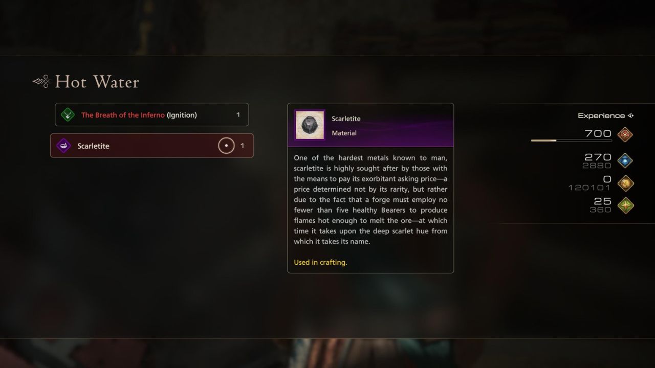 A card with the Scarletite crafting material icon on it in Final Fantasy 16