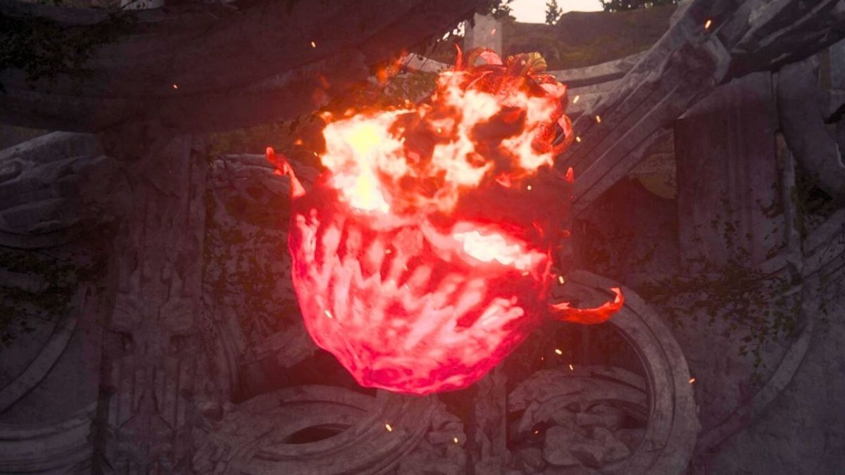 Big fiery ball with flaming eyes and sharp teeth in Final Fantasy 16