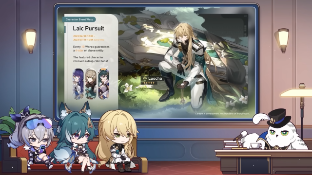 The second banner in the Version 1.1 update featuring Luocha, Yukong, Pela, and Qingque.