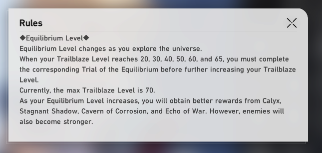 Honkai: Star Rail's Equilibrium Level Rules post