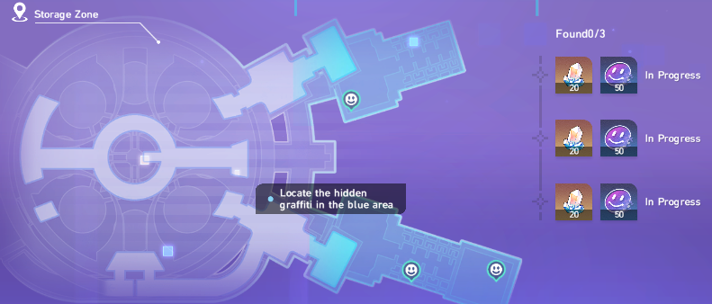 Space Station Herta map showing the location of graffitis in Honkai: Star Rail's Starhunt Arcade game