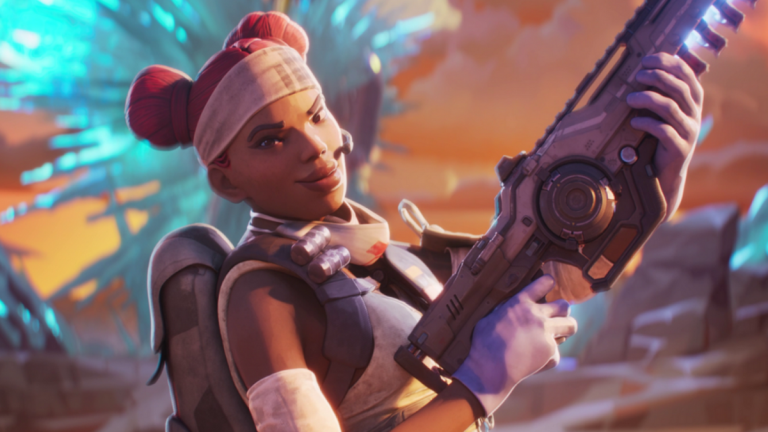 Lifeline holding the Nemesis weapon in Apex Legends