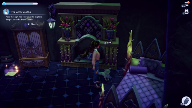 The player in the Dark Castle by the stone fox statue.