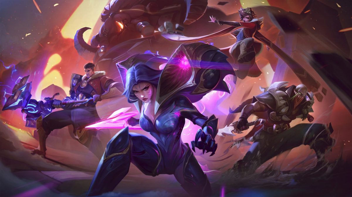 Kai'sa, Jayce, and other League champions entering the battle.