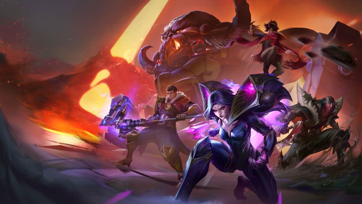 League of Legends splash art featuring Kai'Sa, Jayce, Ornn, Taliyah, and Pyke.