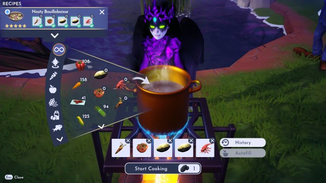 The player cooking Nasty Bouillabaisse.