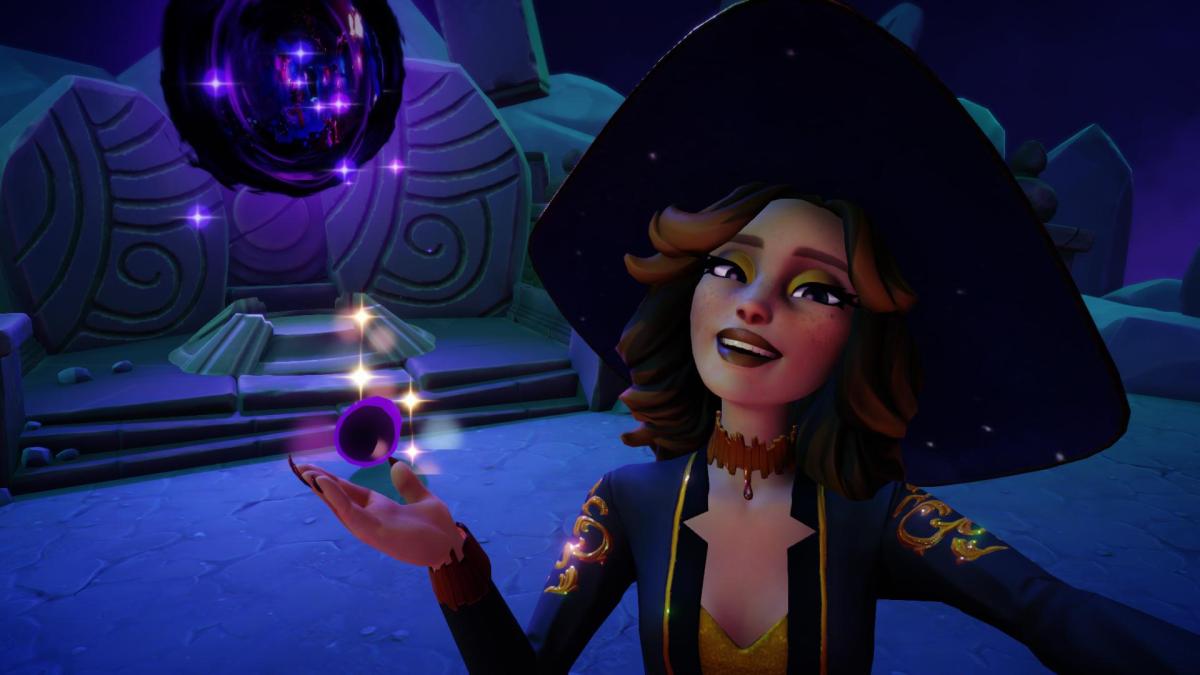 The player taking a selfie with the Purple Potato in front of the talking portal.