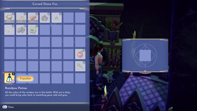 The Rainbow Potion in the players inventory.
