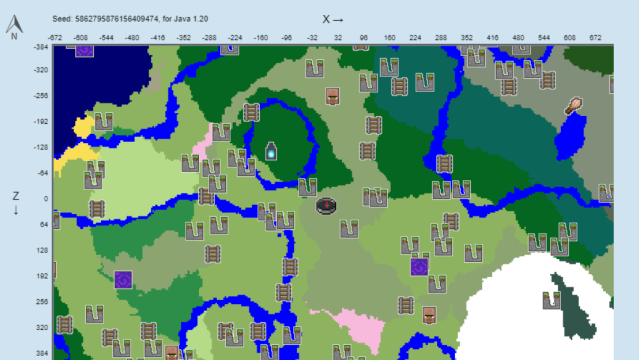 A map of the spawn and surrounding area for a seed with a stunning view.