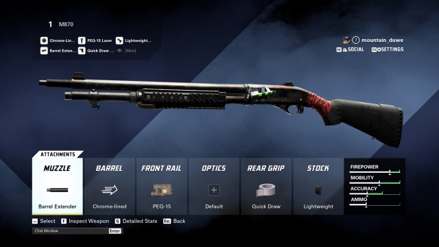 A screenshot of the best M870 build in XDefiant.