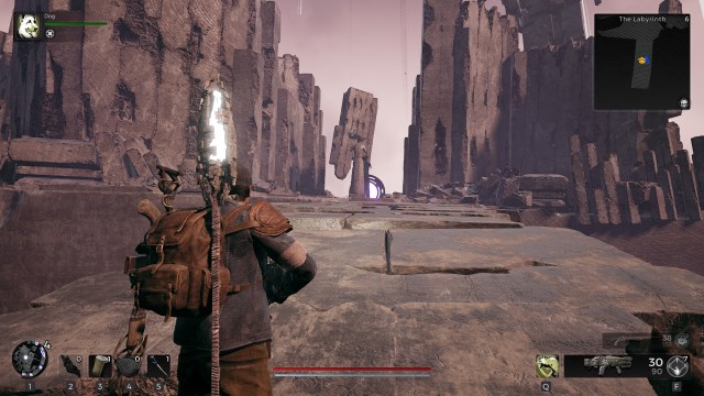 An image of a character standing in the section of the Remnant 2 Labyrinth map after the shifting portal.