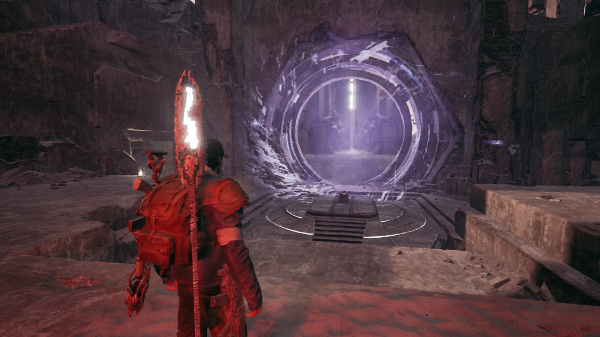 An image of a character standing in front of the main portal of the Labyrinth.