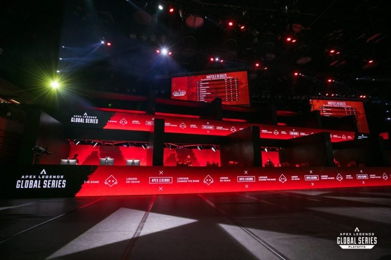 The empty stage of the ALGS Playoffs, at the Copper Box Arena in London.