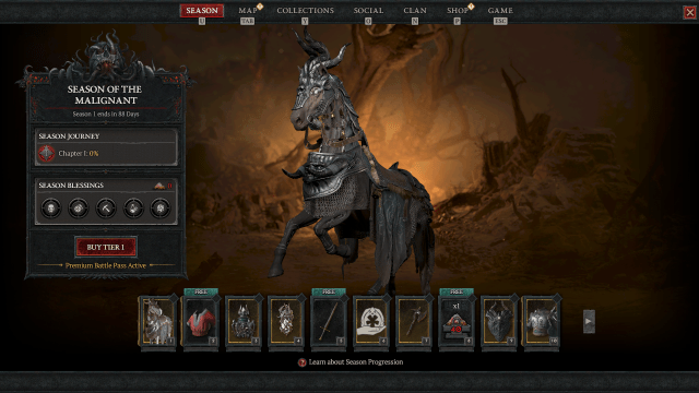 Screenshot of Season One Battle Pass screen in Diablo 4. 