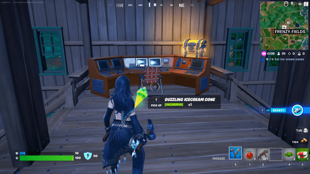 Player finds an ice cream cone in Fortnite.