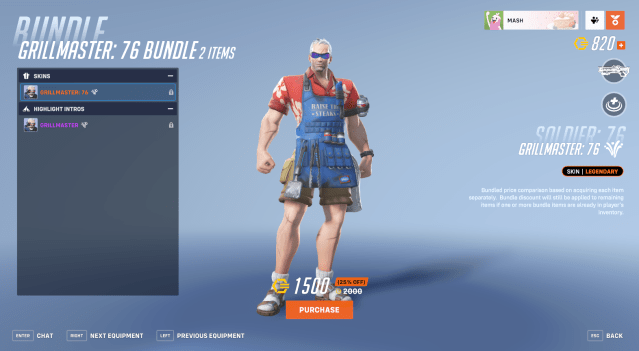 Grillmaster 76 Skin worth 1500 Overwatch 2 Coins