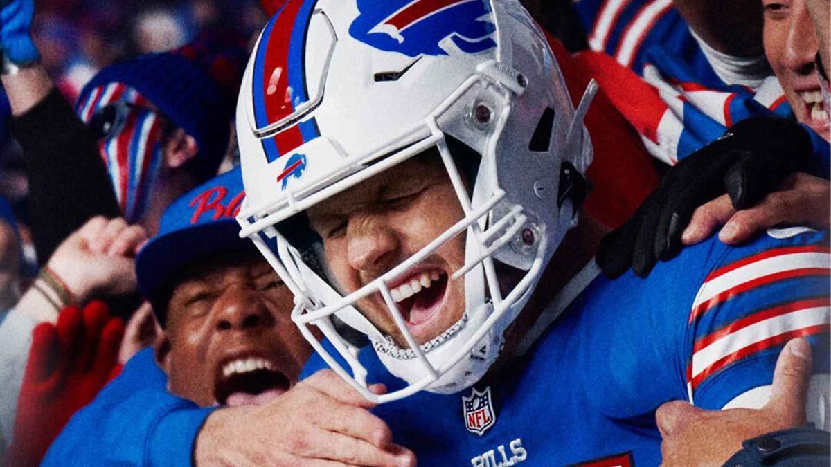 Photo of Josh Allen celebrating with Buffalo Bills fans