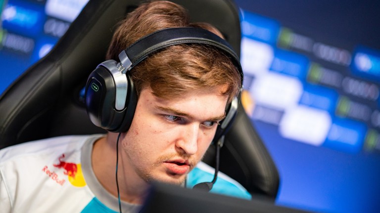 Professional CS:GO player nafany playing at IEM Rio 2023 dressed with Cloud9's white and light blue jersey.