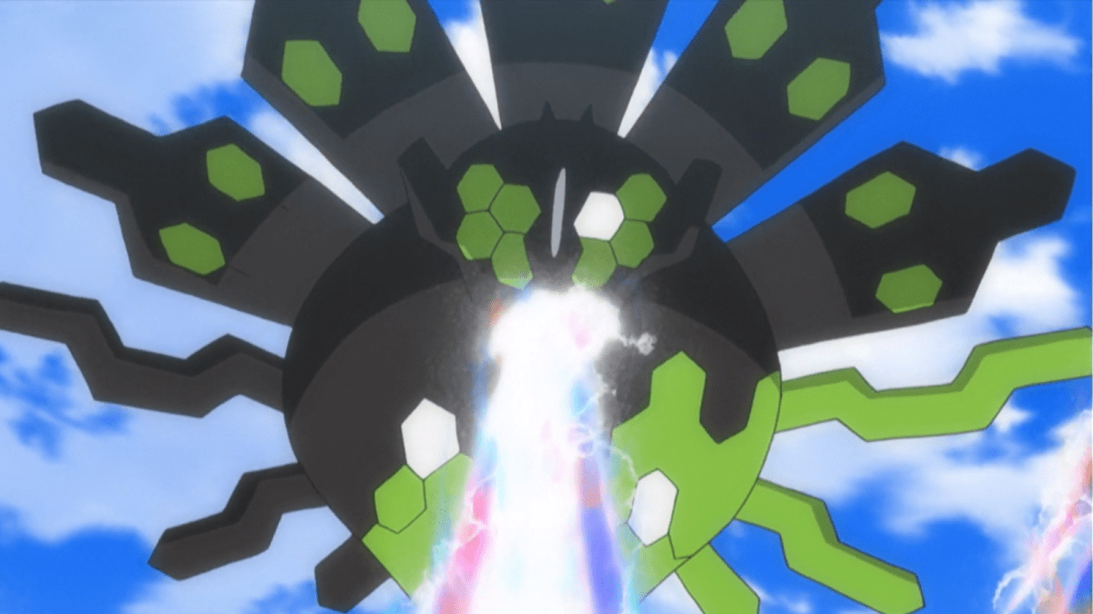 Zygarde launching an attack in the Pokémon anime.