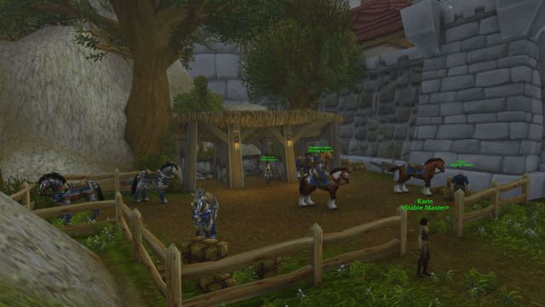 An in-game WoW screenshot of the riding trainers in Stormwind City.