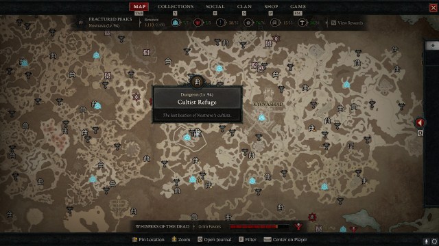 The map location for the Cultist Refuge, located in the Nostrava Stronghold.