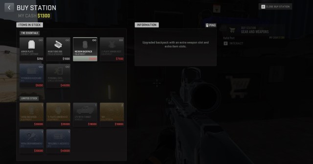 A screenshot of the Buy Station menu on Al Mazrah in DMZ, with the medium backpack displayed.