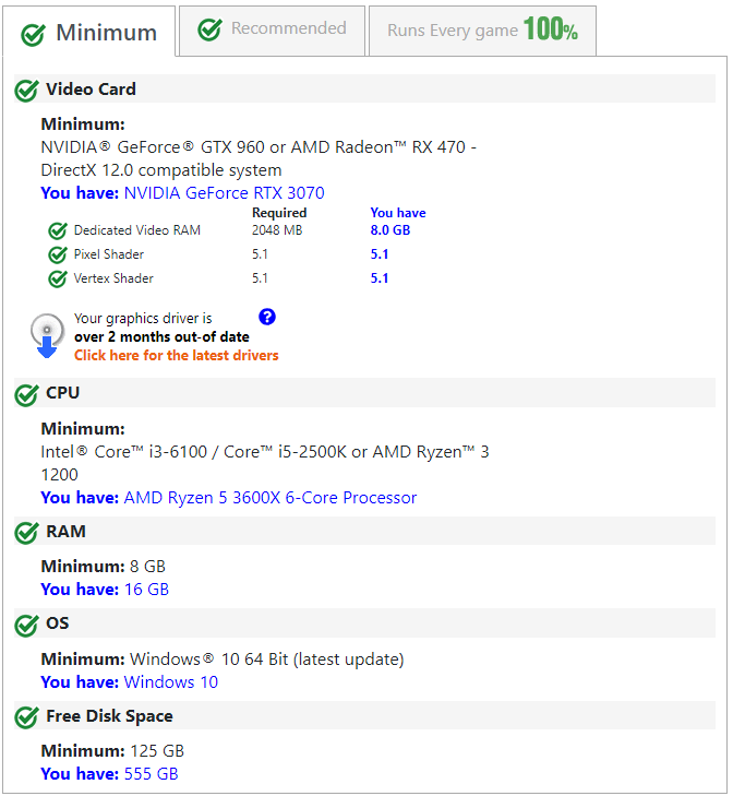 a screenshot of System Information to run Warzone correctly