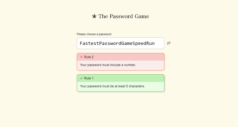 Screenshot of someone typing "FastestPasswordGameSpeedRun" on viral online game The Password Game.