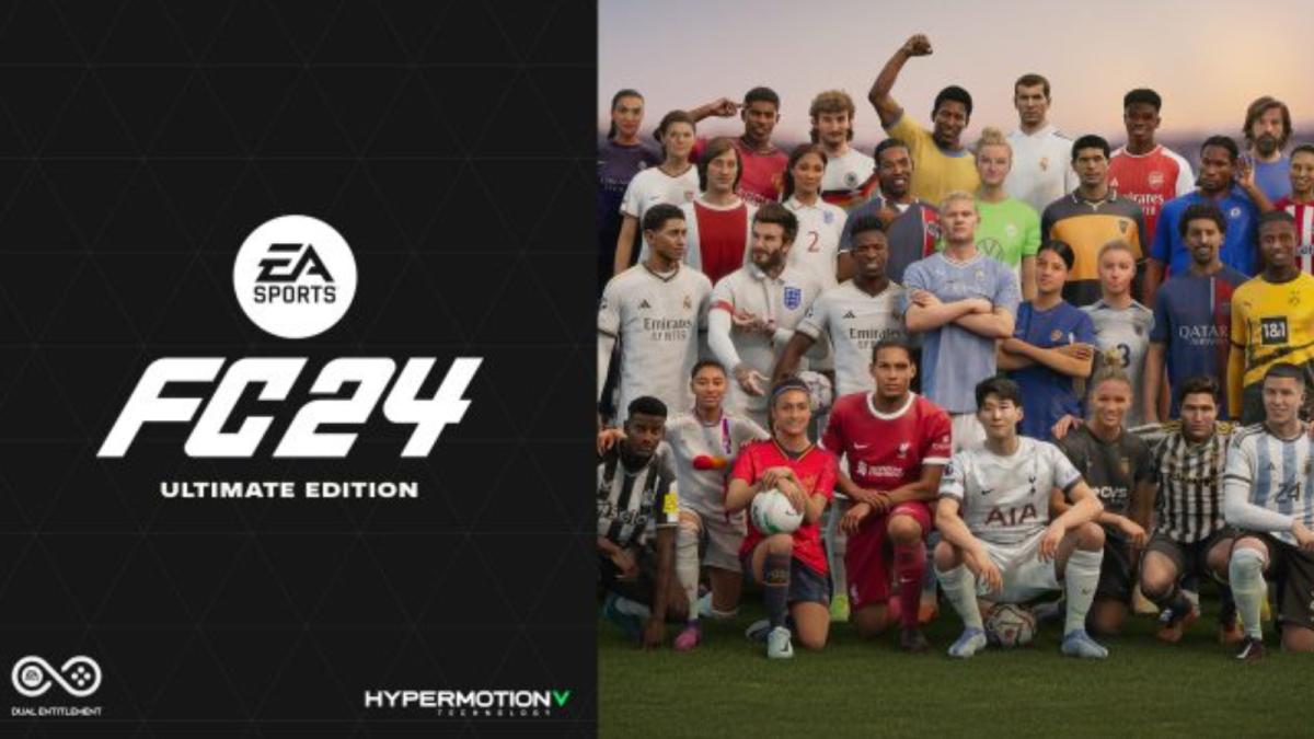 The front cover of EA FC 24 Ultimate Editing showing a team of superstars.