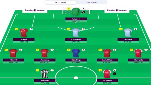 An image showing the 3-5-2 formation in FPL, consisting of three defenders, five midfielders and two forwards.