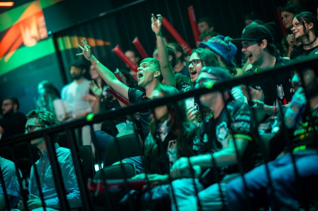 G2 fans cheering during the 2023 League of Legends EMEA Championship Series Summer Split Finals at the LEC Studio on July 30 in Berlin Germany