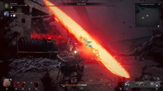 A slash of red energy appears, damaging a character in Remnant 2.