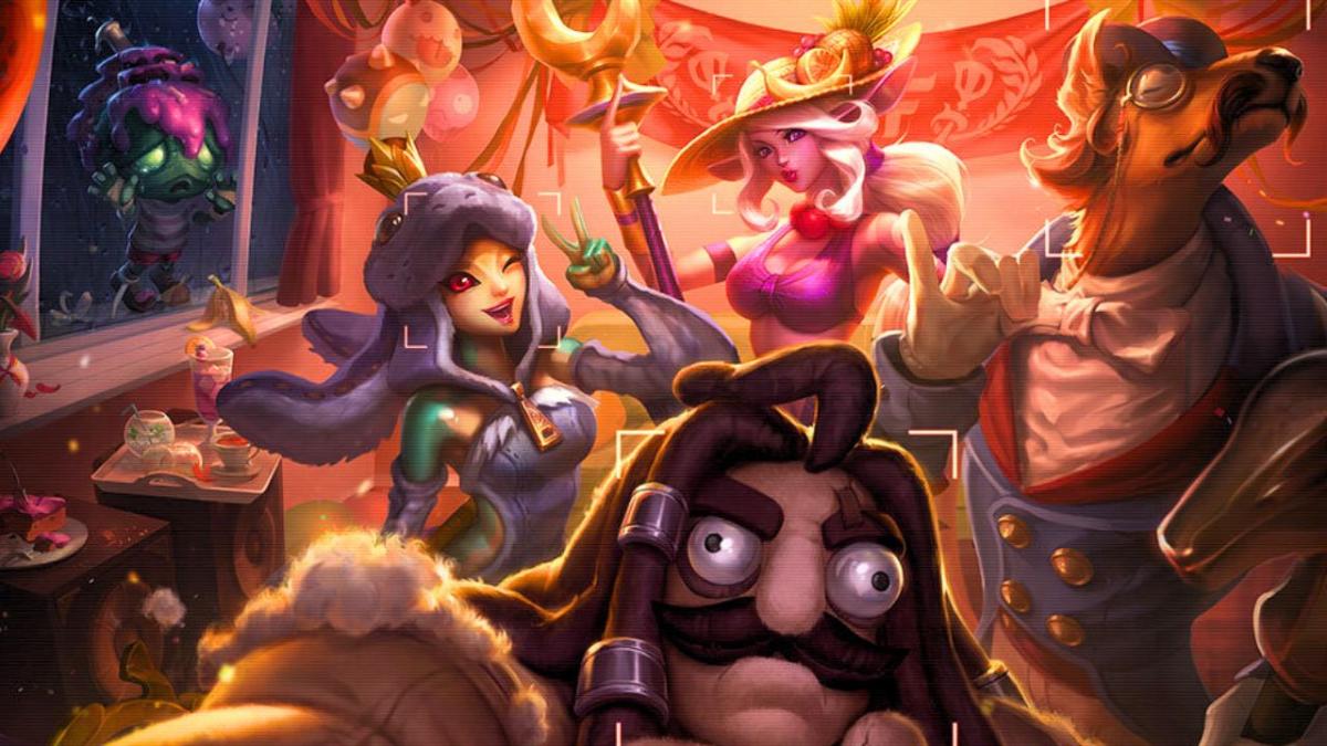 A room filled with a sad painting and people staring at a camera in League of Legends