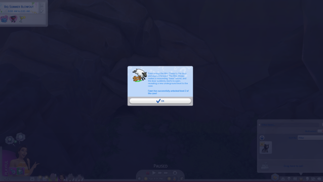 A pop-up telling the player they have solved the "speak baa" riddle by bringing a sheep into the cave.