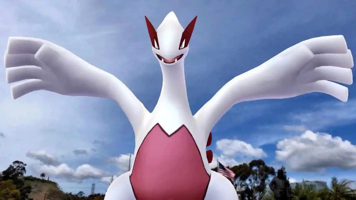 Shiny Lugia spreading its wings in the wild.