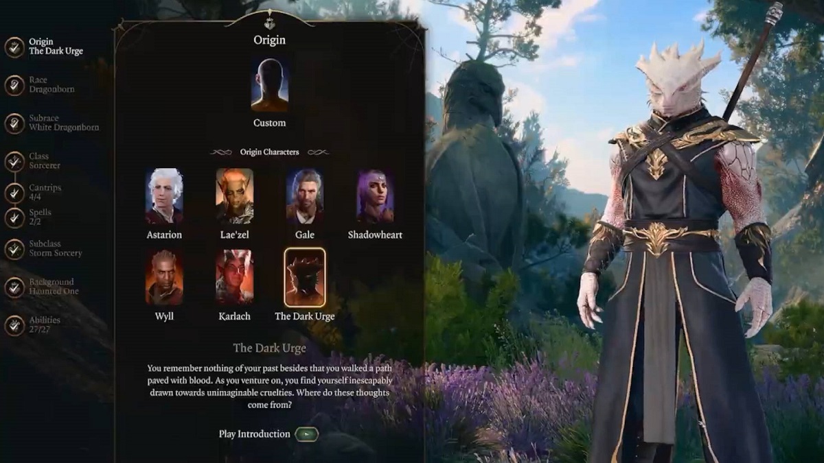 The Dark Urge character creation screen in BG3.