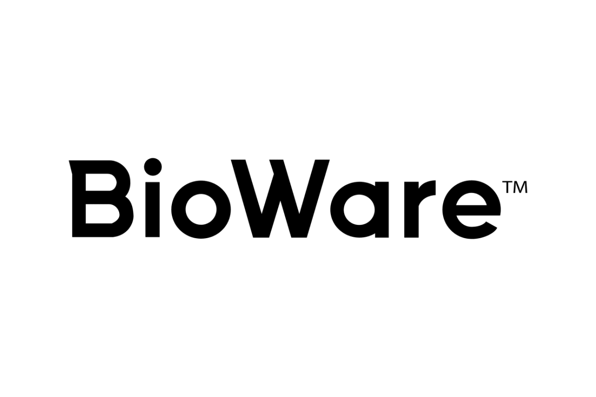 BioWare's banner. The background is white and the company name is written in black.