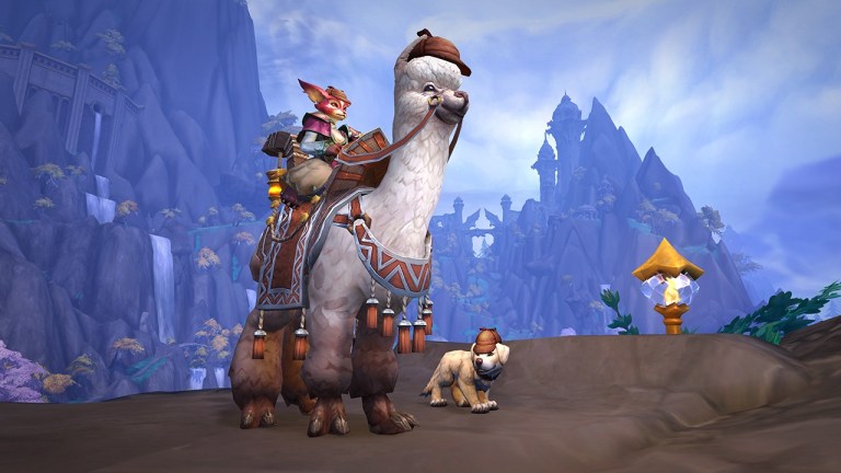 Vulpera with llama mount and dog pet.