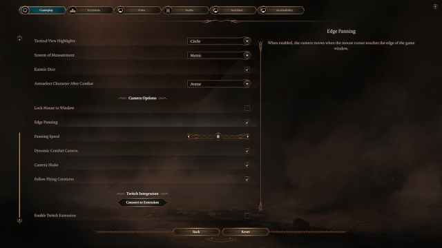 The Edge Panning option in Baldur's Gate 3