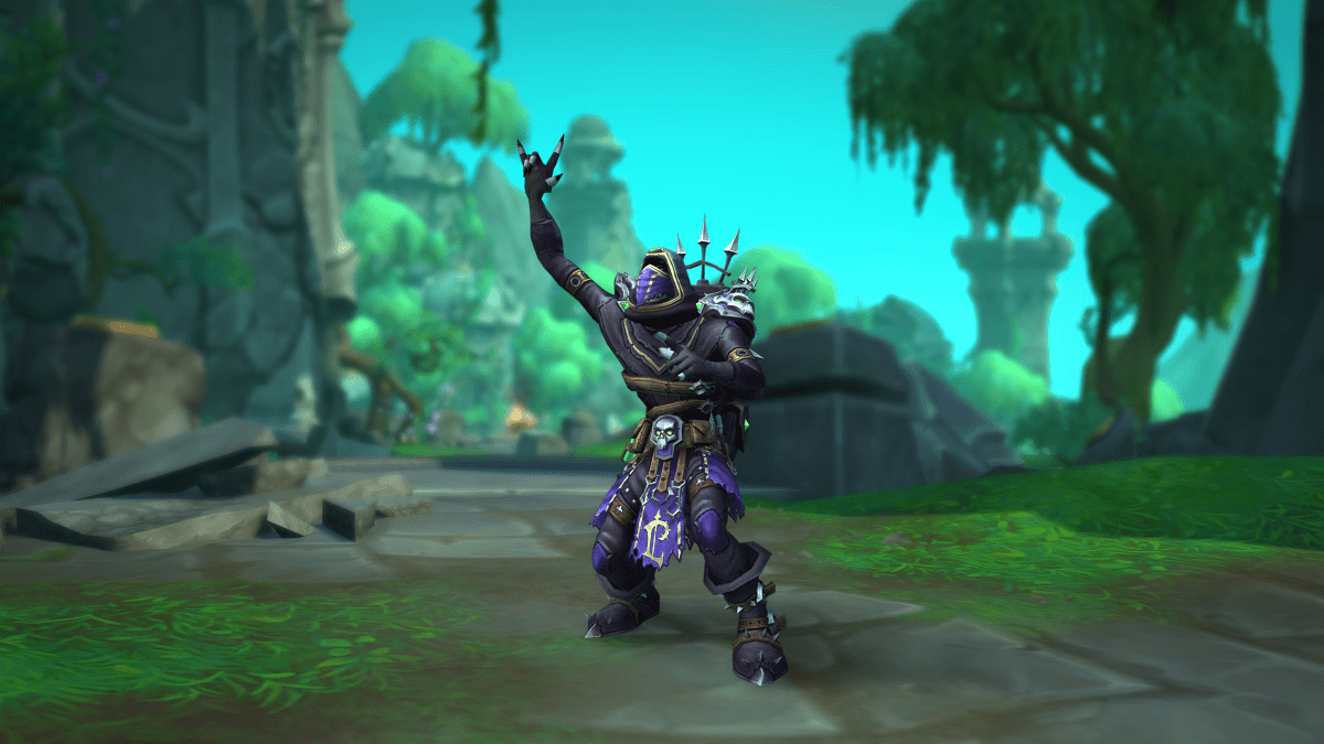 Forsaken character on the Dragon Isles dancing