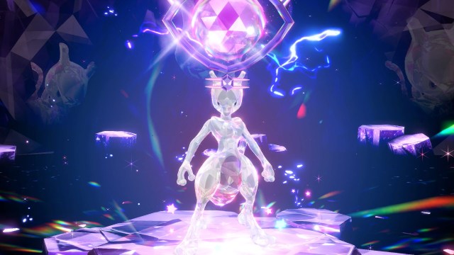 Mewtwo featured in a Pokémon Scarlet and Violet Tera Raid.