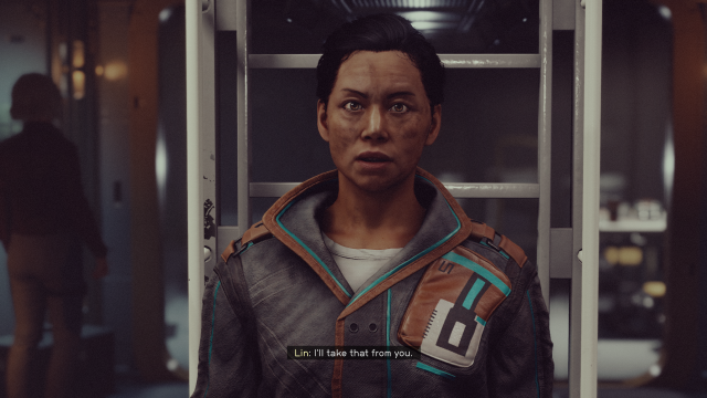 Image Lin in Starfield with a stern face wearing a jumpsuit, looking forward at the player.