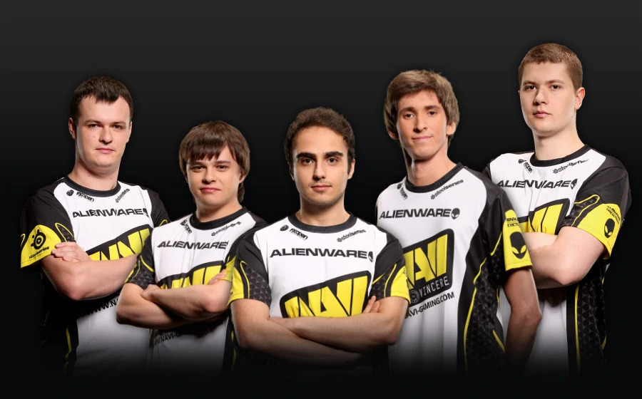 NAVI's TI3 roster with Xboct, Funn1k, Kuroky, Dendi, and Puppey.