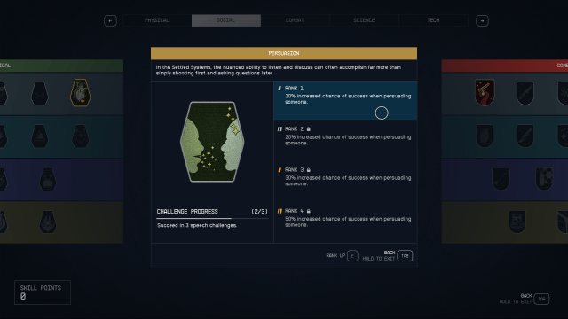 Image of the Persuasion skill tree in Starfield.