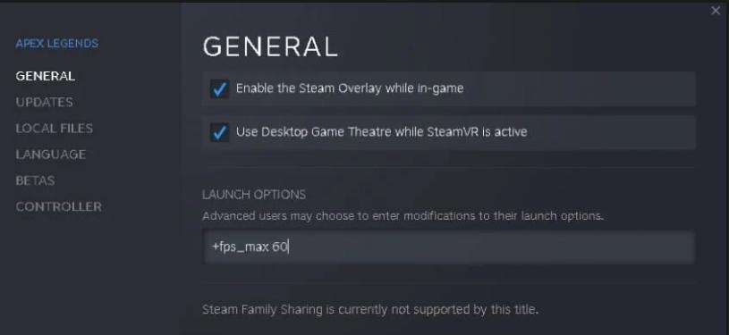 Photo of Apex Legends options in Steam 