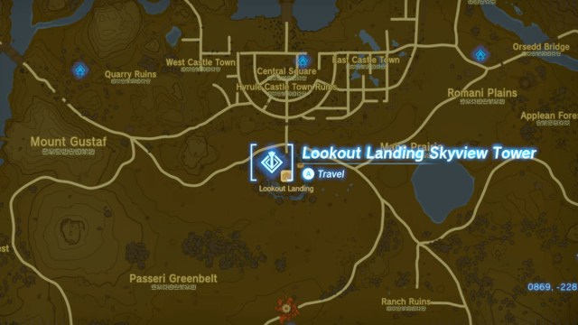 Photo of Lookout Landing Skyview Tower on TOTK map