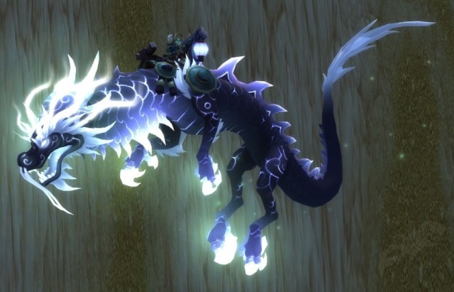 WoW character riding Reins of the Heavenly Onyx Cloud Serpent