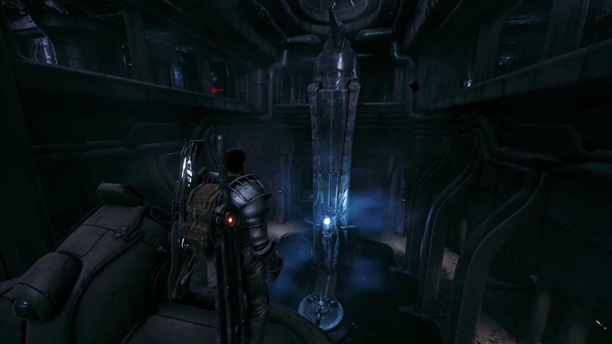 An explorer looking at the Tower of the Unseen's puzzle room in Remnant 2.