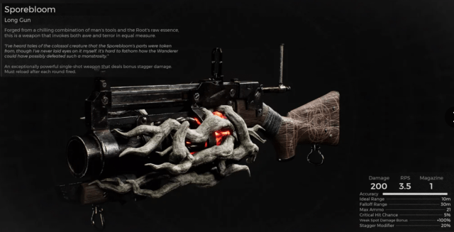 Image displays the information page for the Sporebloom from Remnant 2.